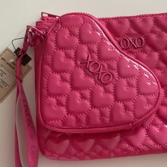 XOXO Fuchsia Quilted Wristlet/Clutch and Heart Purse NWT - Picture 5 of 8